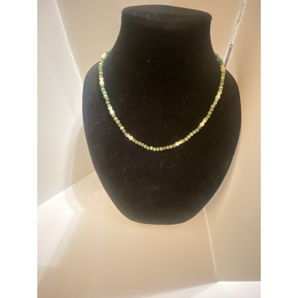 Turquoise Bead Necklace With White MOP Stones-20"